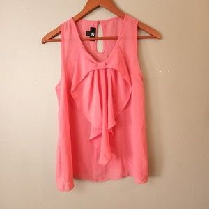 IZ Byer Tank Top Womens Medium Peach Pink Bow Front Sheer Party Summer